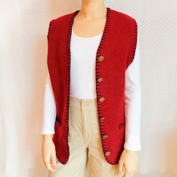 Vintage red wool vest - Picture 4 of 15